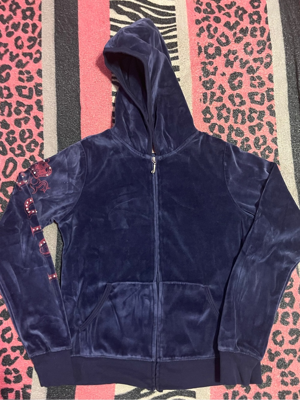 Vintage Juicy Couture Navy Blue Velour Her Highness rhinestone track jacket - Picture 2 of 7